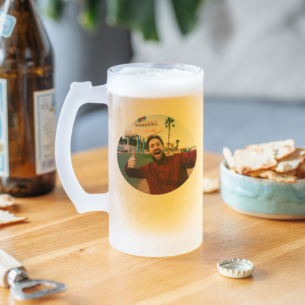 Personalisierbarer Bierkrug mit Foto und Text