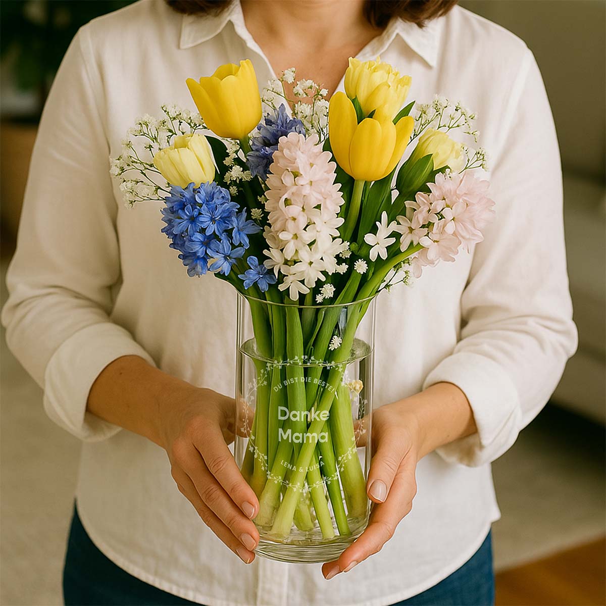 Personalisierte Vase mit Text und Kranz