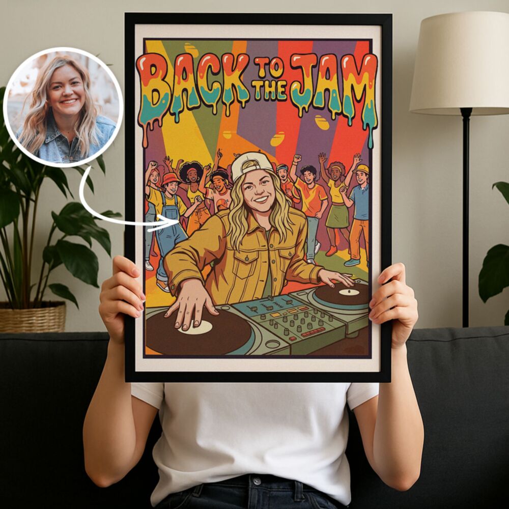 Personalisierbares Poster 90er Party – Du als DJ