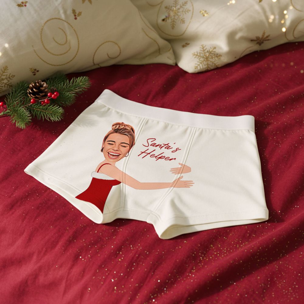 Personalisierbare Weihnachtsboxershorts mit Gesicht und Text
