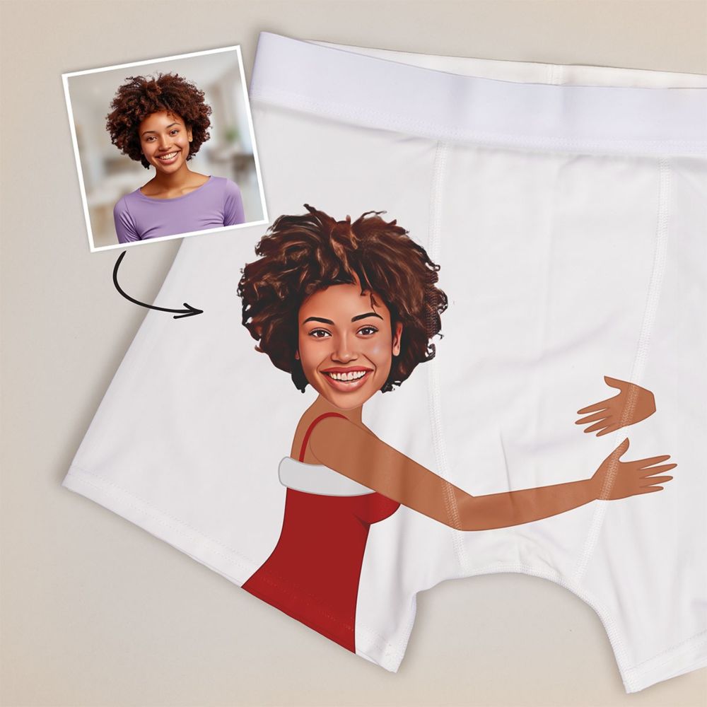 Personalisierbare Weihnachtsboxershorts mit Gesicht und Text