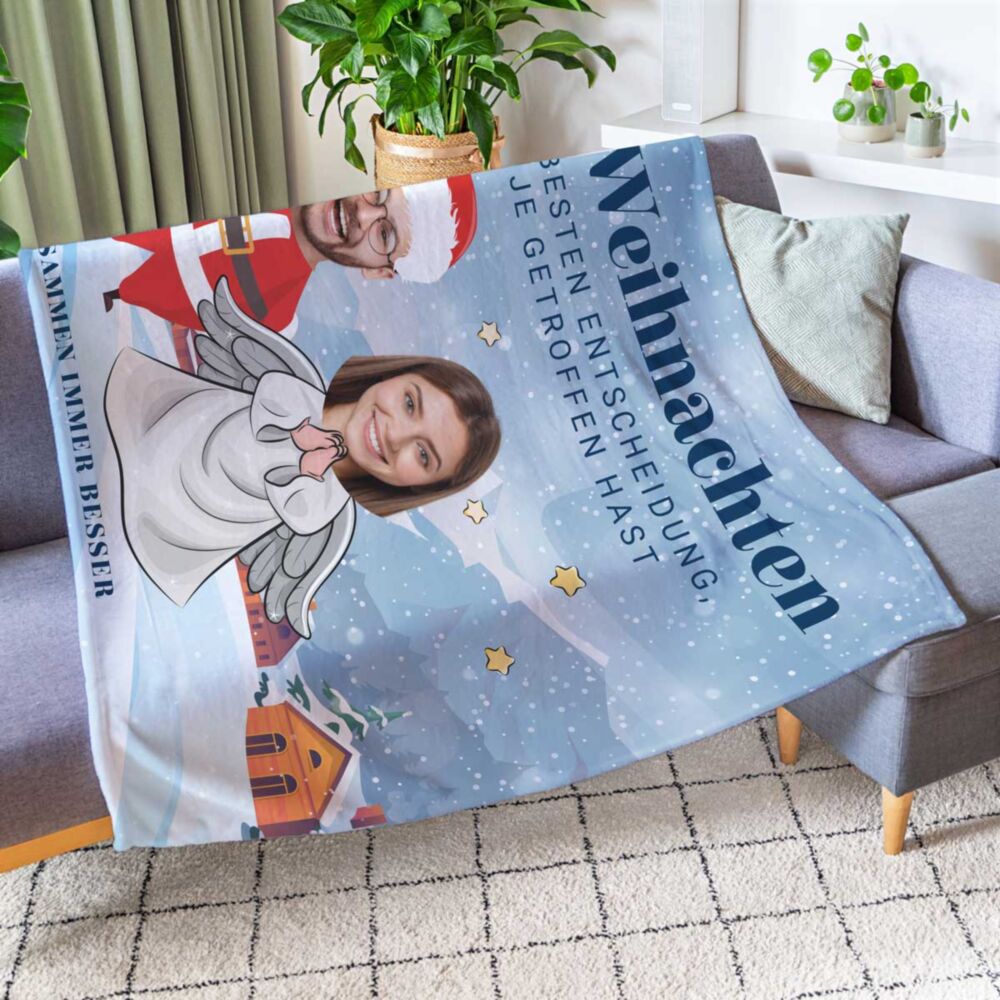 Kleine Fotodecke mit Gesicht und Text