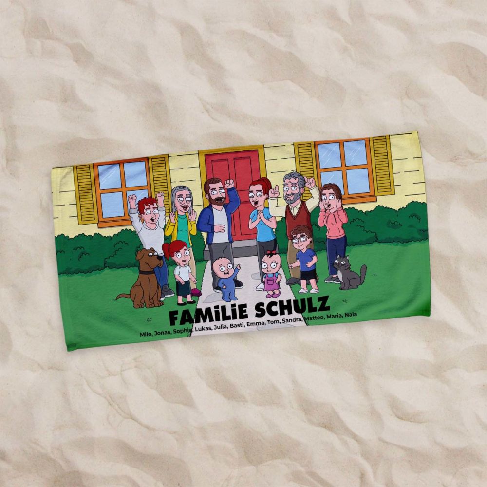 Personalisierbare Handtuch-Illustration Zeichentrick Familie