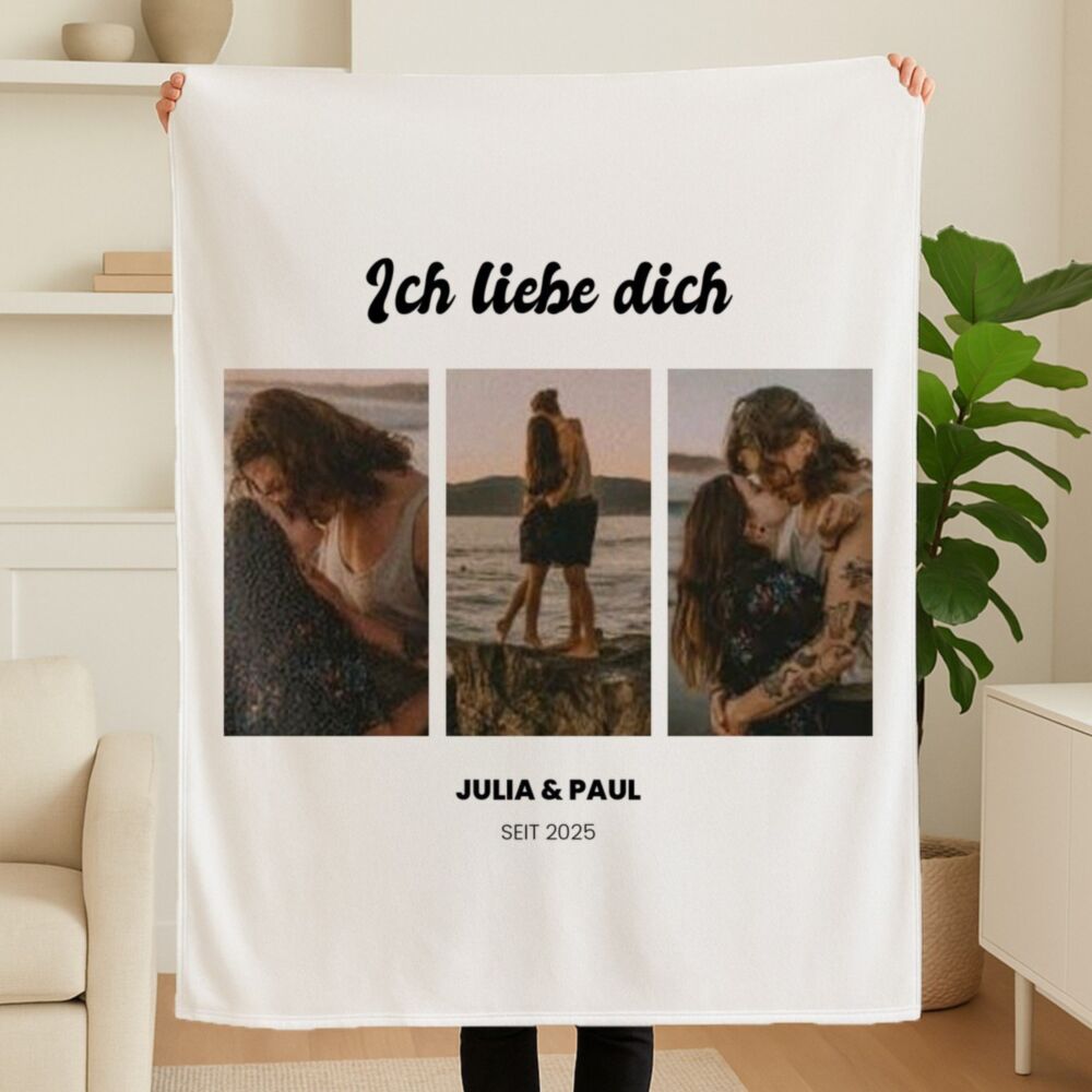 Personalisierbare Decke mit Foto und Text