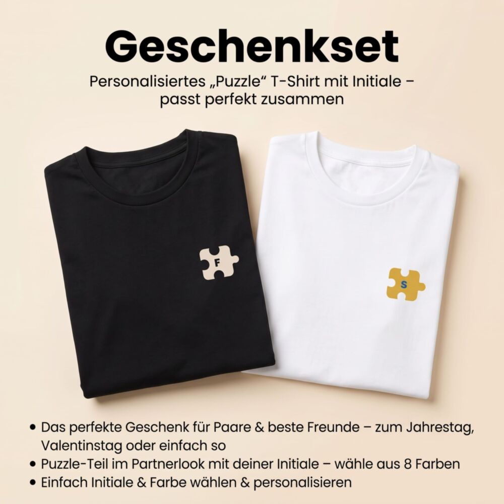 Geschenkset Partner T-Shirt Puzzle personalisiert mit Initialen