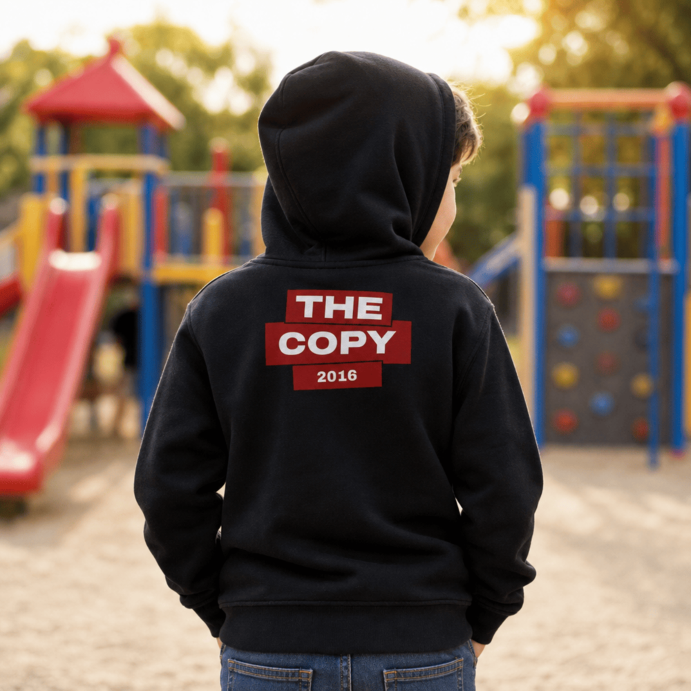 Personalisierter Kinder-Kapuzenpullover «THE COPY» mit Wunschjahr