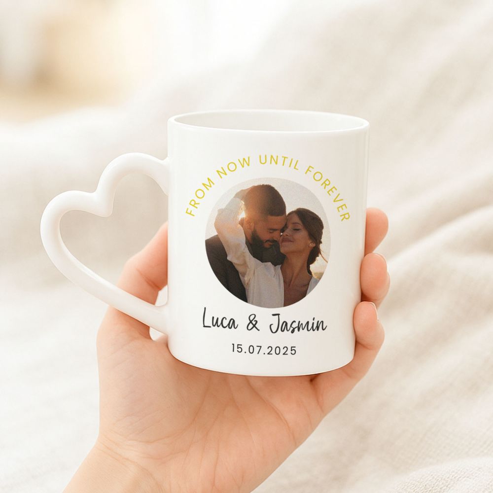 Personalisierbare Tasse mit Foto und 3 Zeilen Personalisierbare Tasse mit Foto und 3 Zeilen