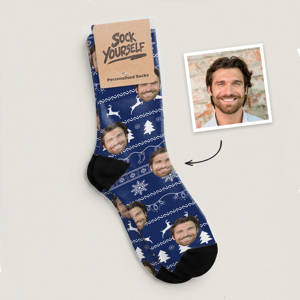 Personalisierbare Weihnachtssocken mit Gesicht und Muster