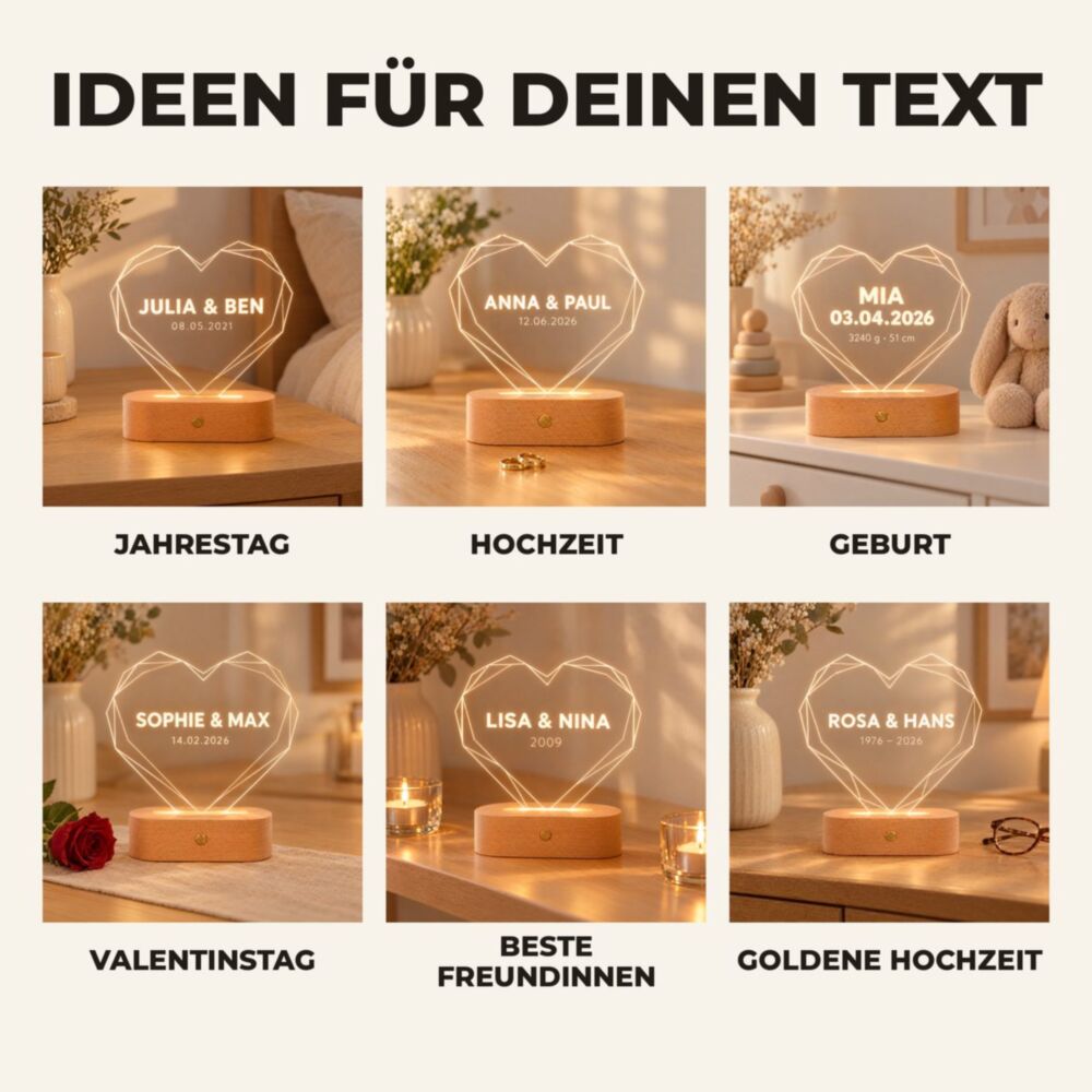 Personalisierbare Herz-Lampe mit Name