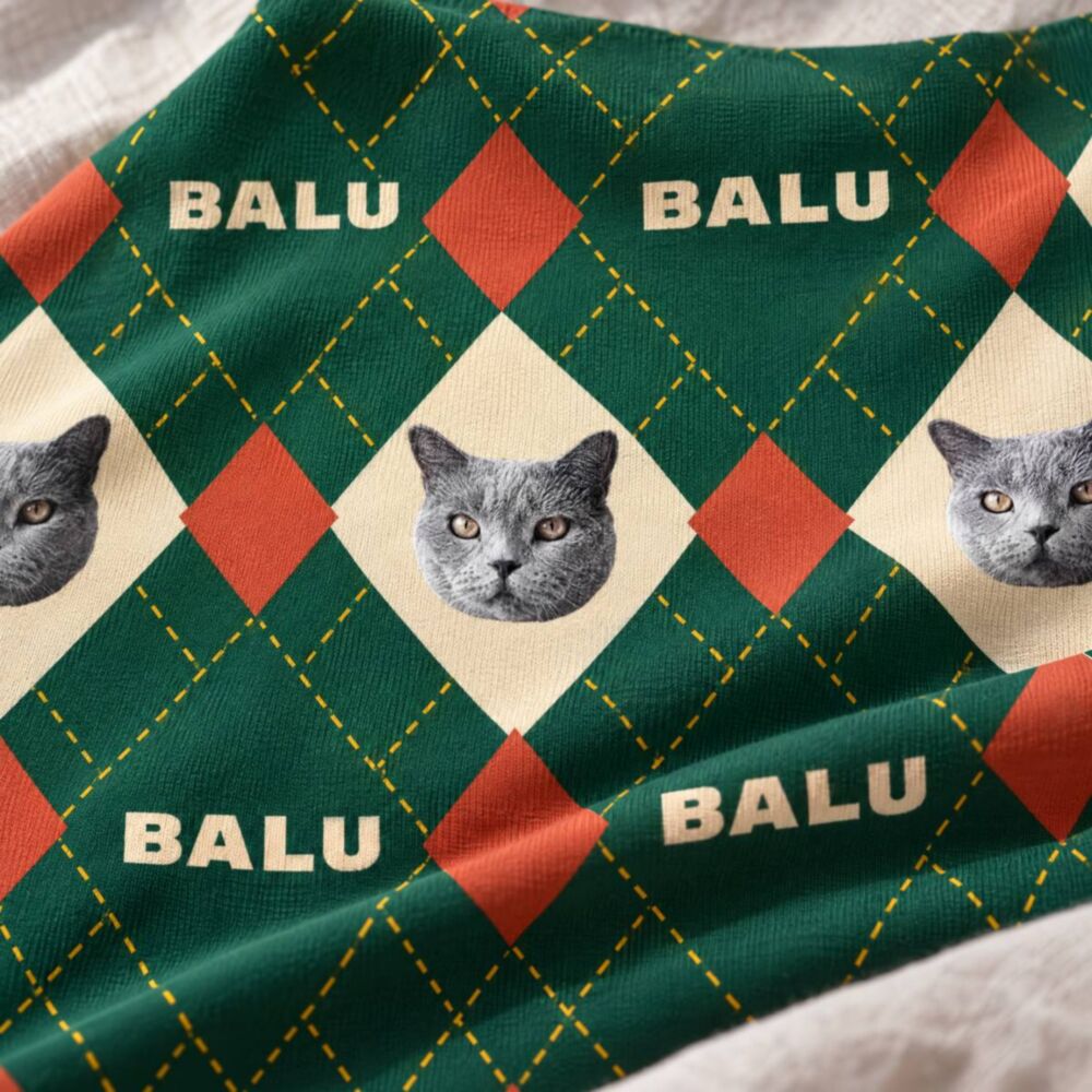 Personalisierte Boxershorts mit Haustierfoto im Argyle-Rautenmuster