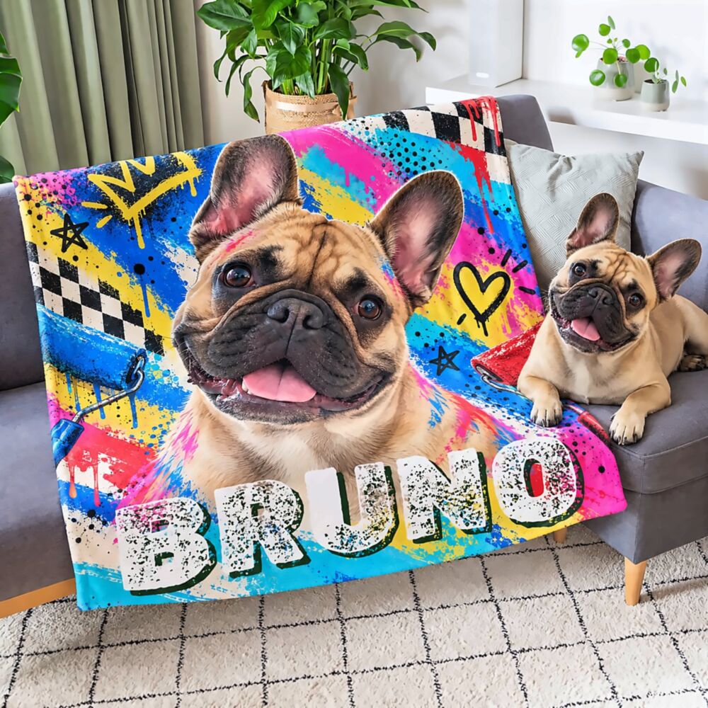 Personalisierbare Decke mit Foto – Personalisierbares Haustier-Porträt im Graffiti-Stil