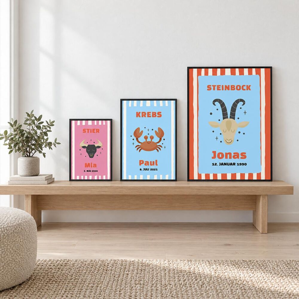 Sternzeichen Poster personalisiert mit Namen und Datum