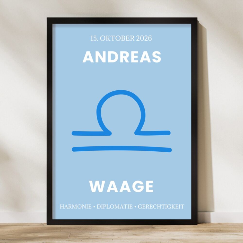 Personalisiertes Sternzeichen-Poster mit Namen und Datum, im Format A2