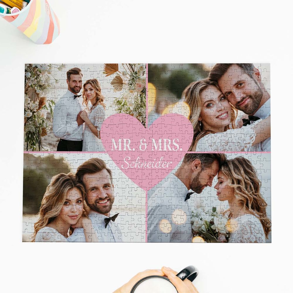 Personalisierbares Puzzle mit 4 Fotos und Text