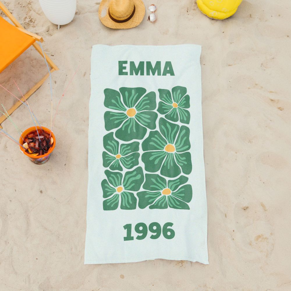 Personalisierbares Retro-Handtuch mit Blumen und Text