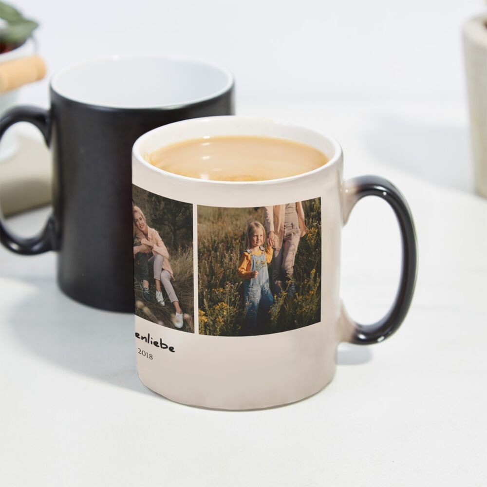 Personalisierbare Tasse mit 3 Fotos und Text