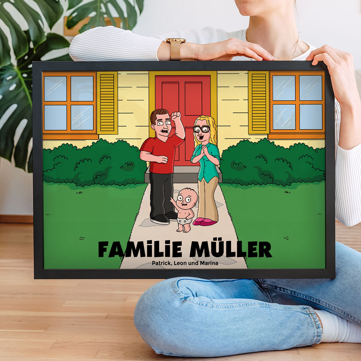 Personalisierbare Poster-Illustration Zeichentrick Familie