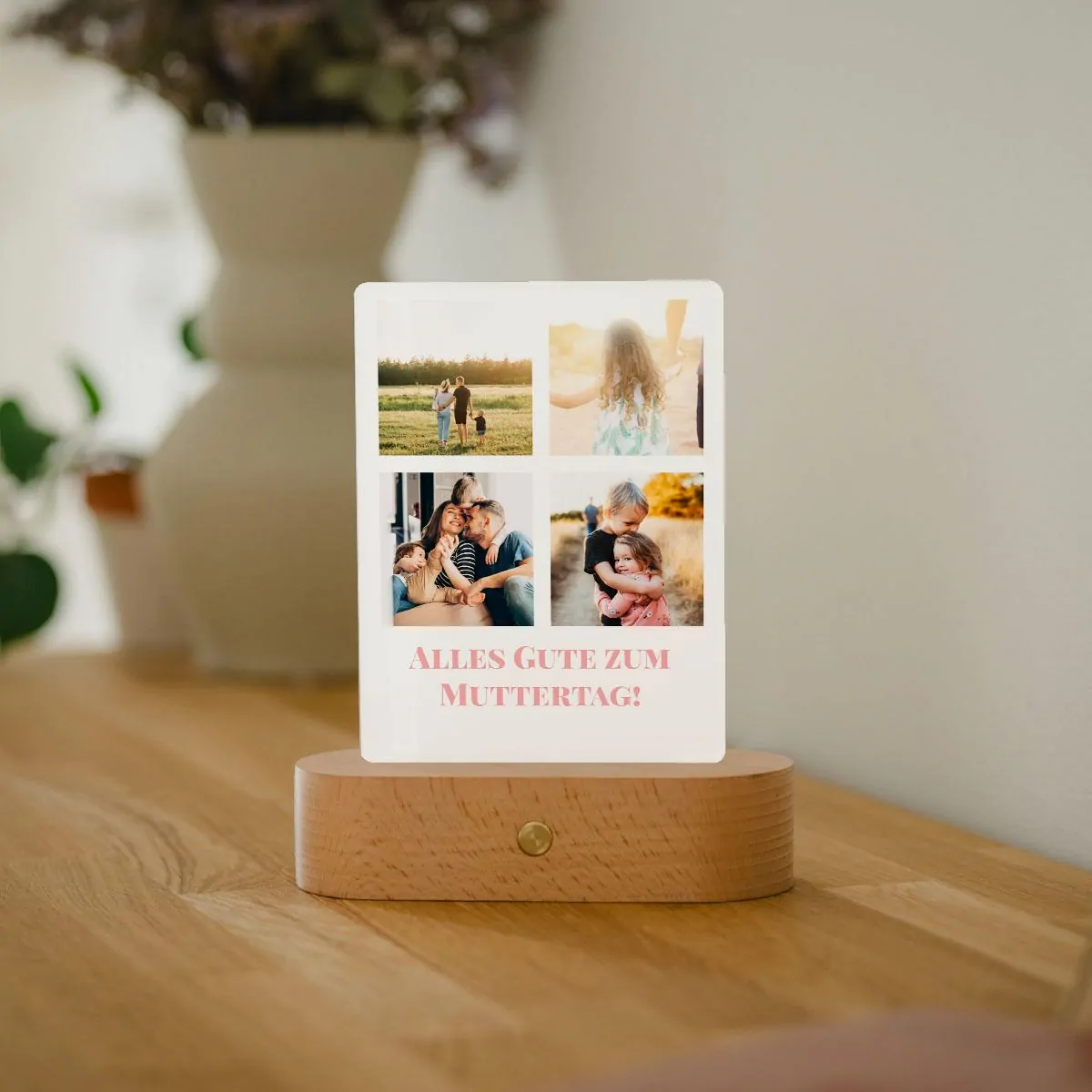 Personalisierbare LED-Lampe mit 4 Fotos und Text