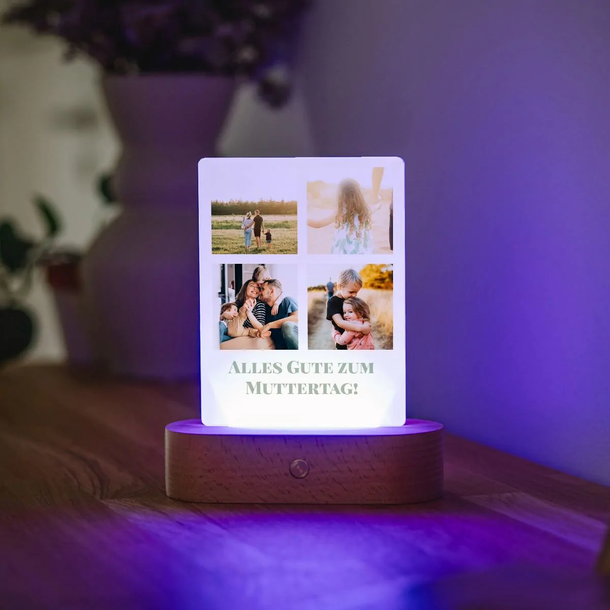 Personalisierbare LED-Lampe mit 4 Fotos und Text