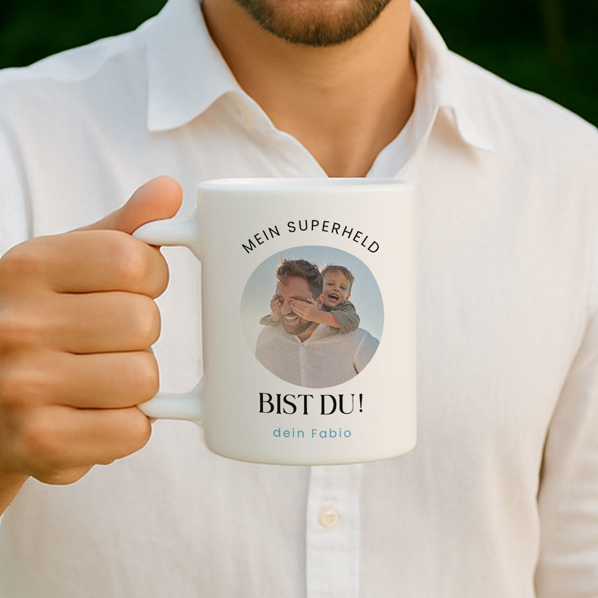 Personalisierbare Tasse mit Foto und 3 Zeilen