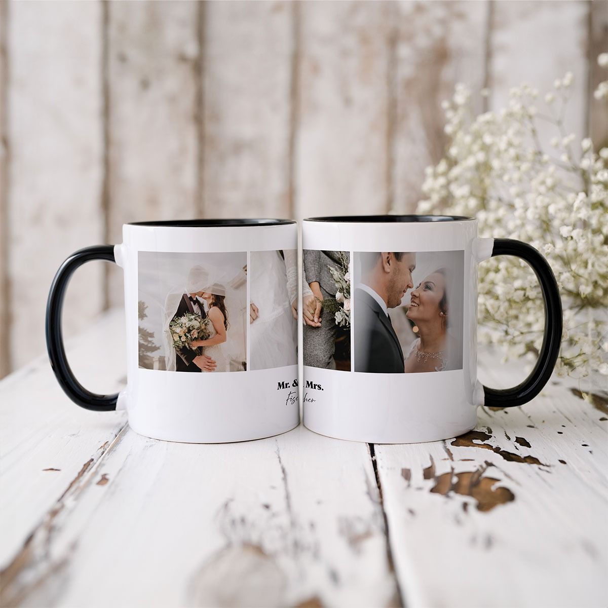 Personalisierbare Tasse mit 3 Fotos und Text