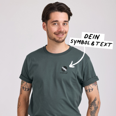 Besticktes T-Shirt Dunkelgrün mit Text und Symbol