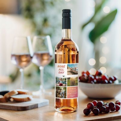 Personalisierbarer Rosé-Wein mit 4 Fotos und Text