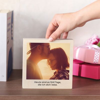 Personalisierbarer Holzblock mit Foto und Text Geschenke für Frauen Quadratisches Holzbild mit Bild und Text
