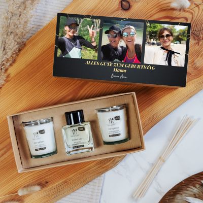 Duftkerzen und Diffuser Set mit 3 Bildern und Text