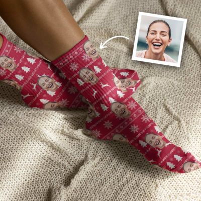 Personalisierbare Weihnachtssocken mit Gesicht und Muster Personalisierbare Weihnachtssocken mit Gesicht und Muster