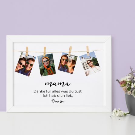 Poster mit Fotoschnur und Text
