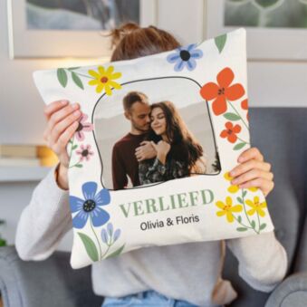 Gepersonaliseerde kussensloop met foto en tekst