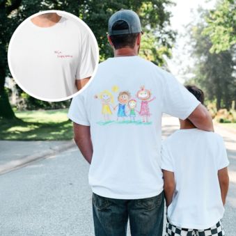 Gepersonaliseerd t-shirt met jouw tekening voor- en achterkant