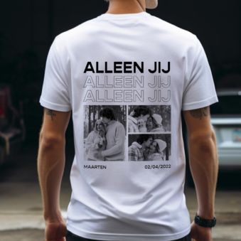 Gepersonaliseerd t-shirt met zwart wit foto’s en tekst
