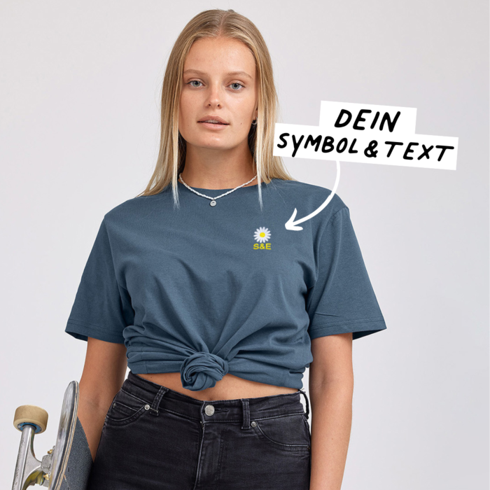 Besticktes T-Shirt Dunkelblau mit Text und Symbol