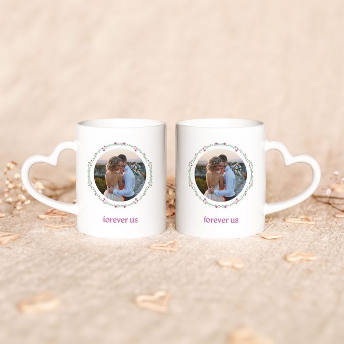 Personalisierbare Tasse Blumenkranz mit Foto und Text