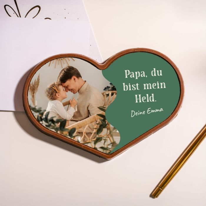 Personalisierte Herz Schokolade mit Fotohälfte und Text