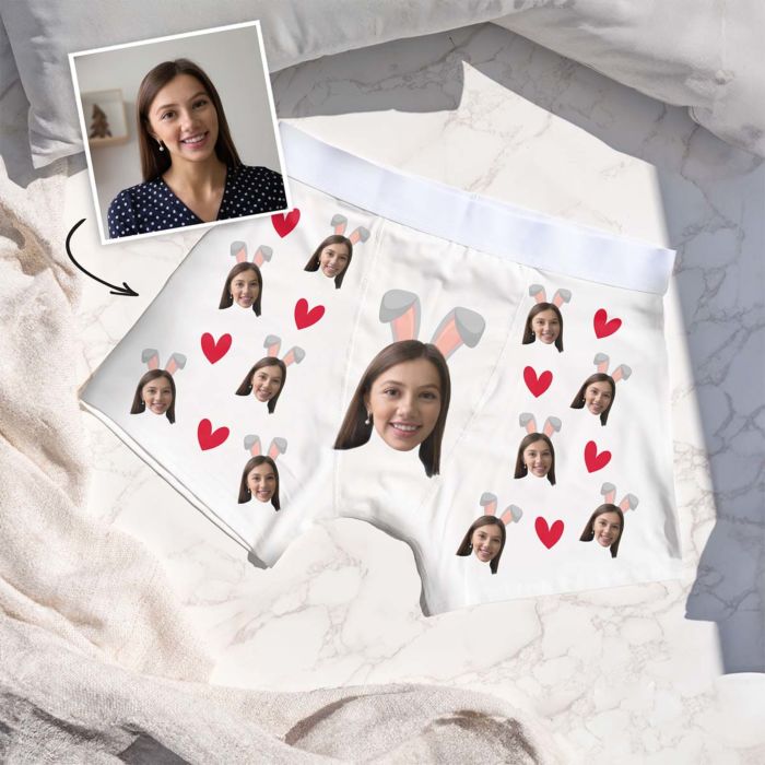 Personalisierbare Boxershorts mit Gesicht und Hasenohren