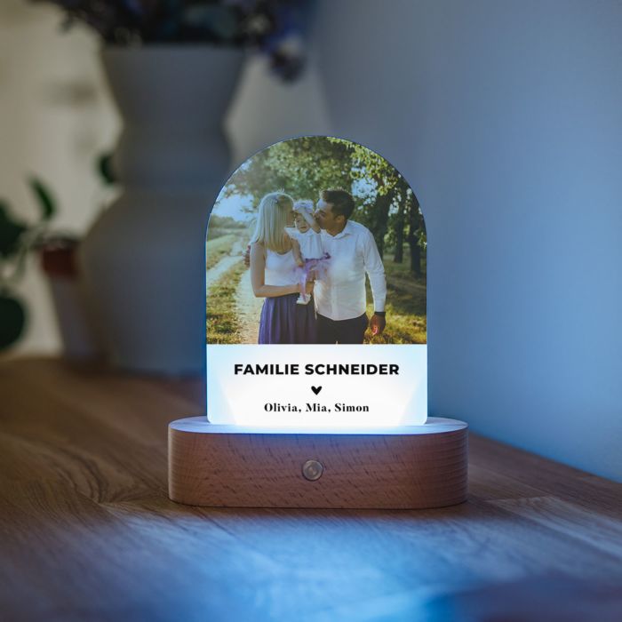 Personalisierbare LED-Lampe Foto mit Text und Herz