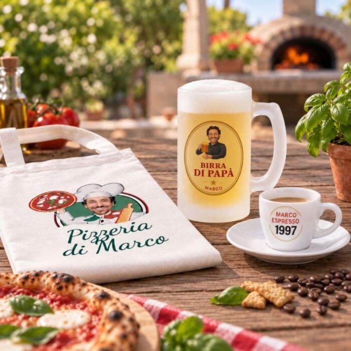 Geschenkset Italien mit Schürze Bierkrug und Espresso Tasse