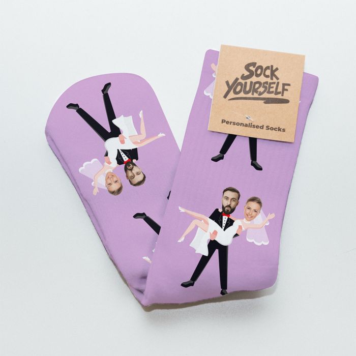 Personalisierbare Socken zur Hochzeit mit 2 Gesichtern 