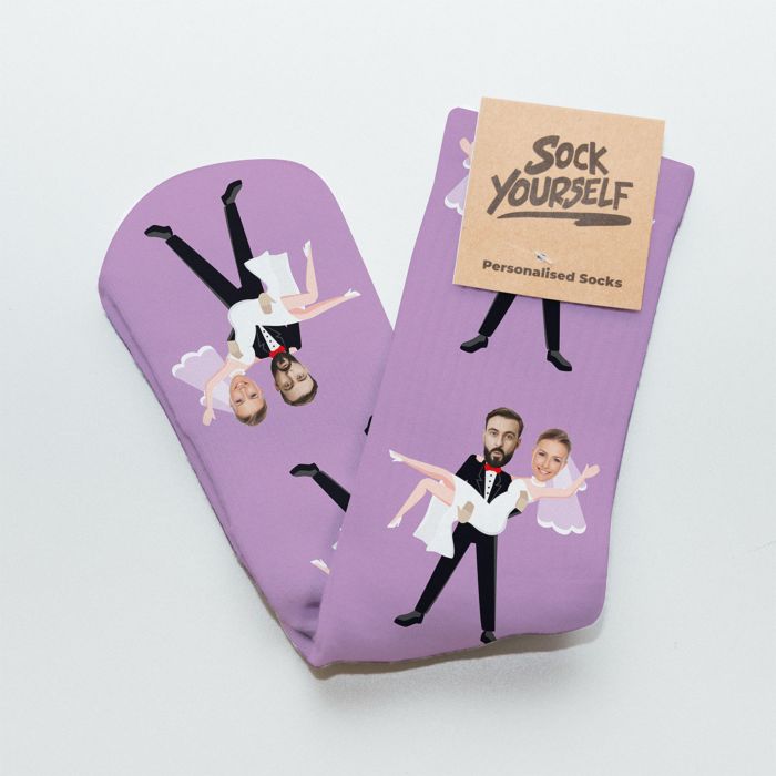 Personalisierbare Socken zur Hochzeit mit 2 Gesichtern 