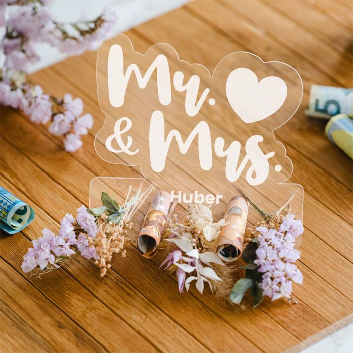 Personalisierbares Geldgeschenk aus Acryl Mr & Mrs