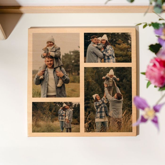 Personalisierbares Foto Holzbild mit 4 Fotos