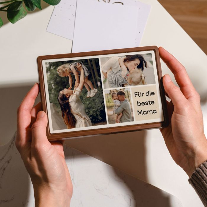 Personalisierte Schokolade als Karte mit 3 Fotos und Text