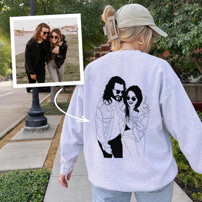 Personalisierbare Pullover mit Line Art Illustration 2 Personen