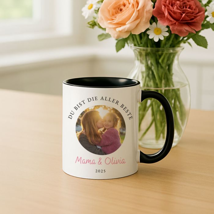 Personalisierbare Tasse mit Foto und 3 Zeilen