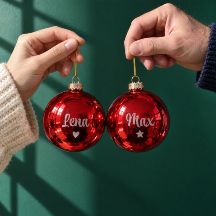 Personalisierbare Christbaumkugeln mit Text – 2er-Set