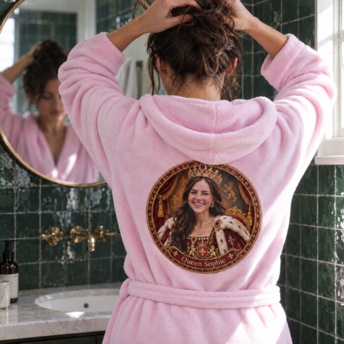 Personalisierbarer Bademantel mit Foto und Name – Royal-Porträt