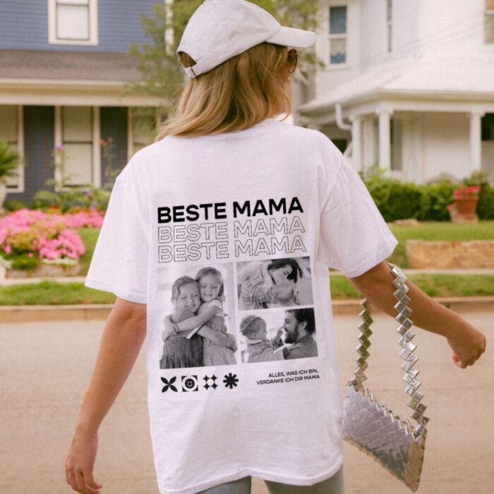 Personalisierbares Mama T-Shirt mit Schwarz Weiß Fotos und Text